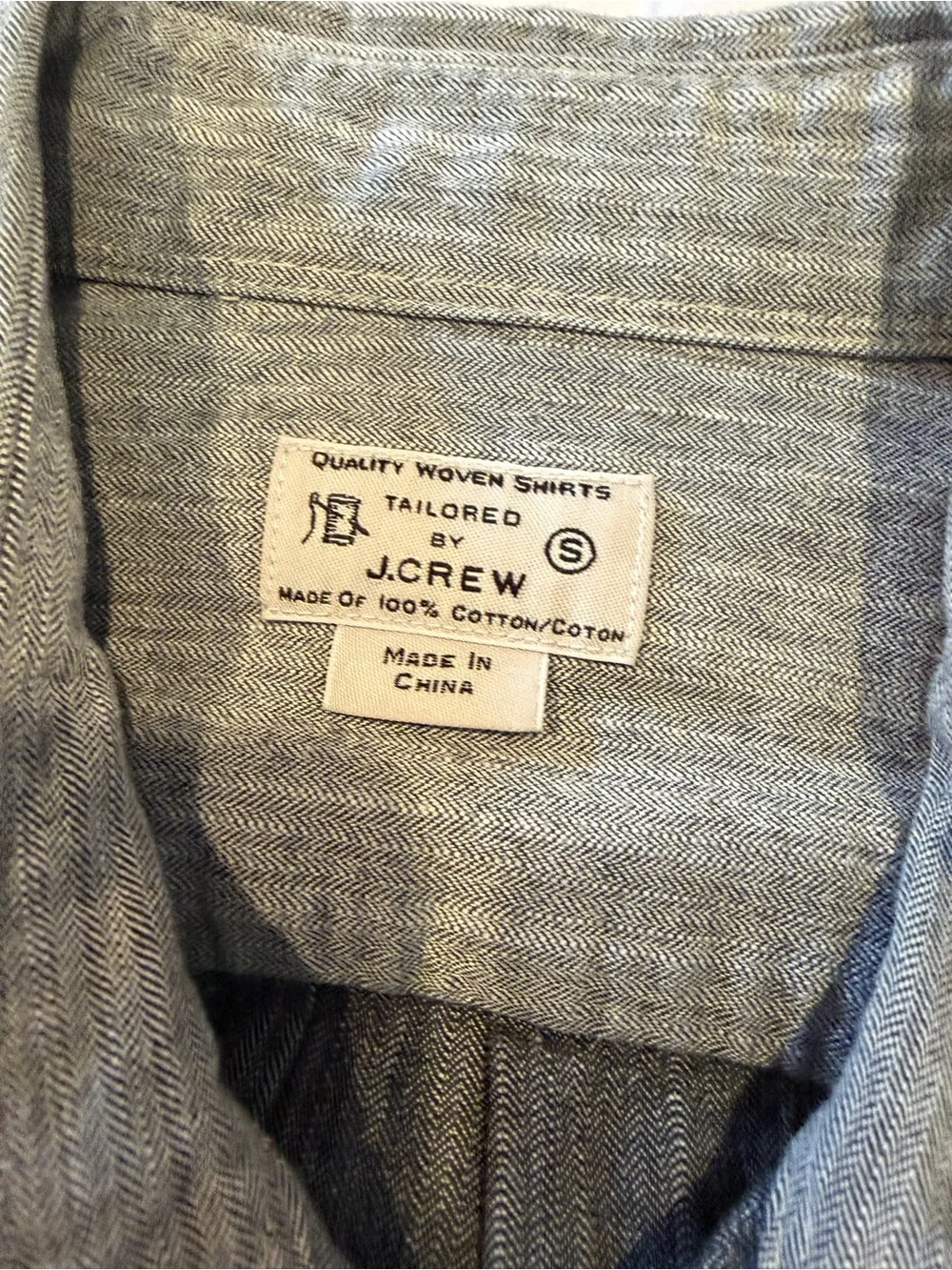 J Crew Green Grey Button-Down Heavy Denim Shirt - Casual Collared Long Sleeve